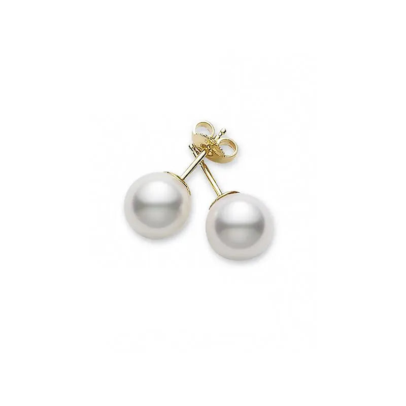 Japanese Akoya pearl earrings 7-9mm on model — sterling silver