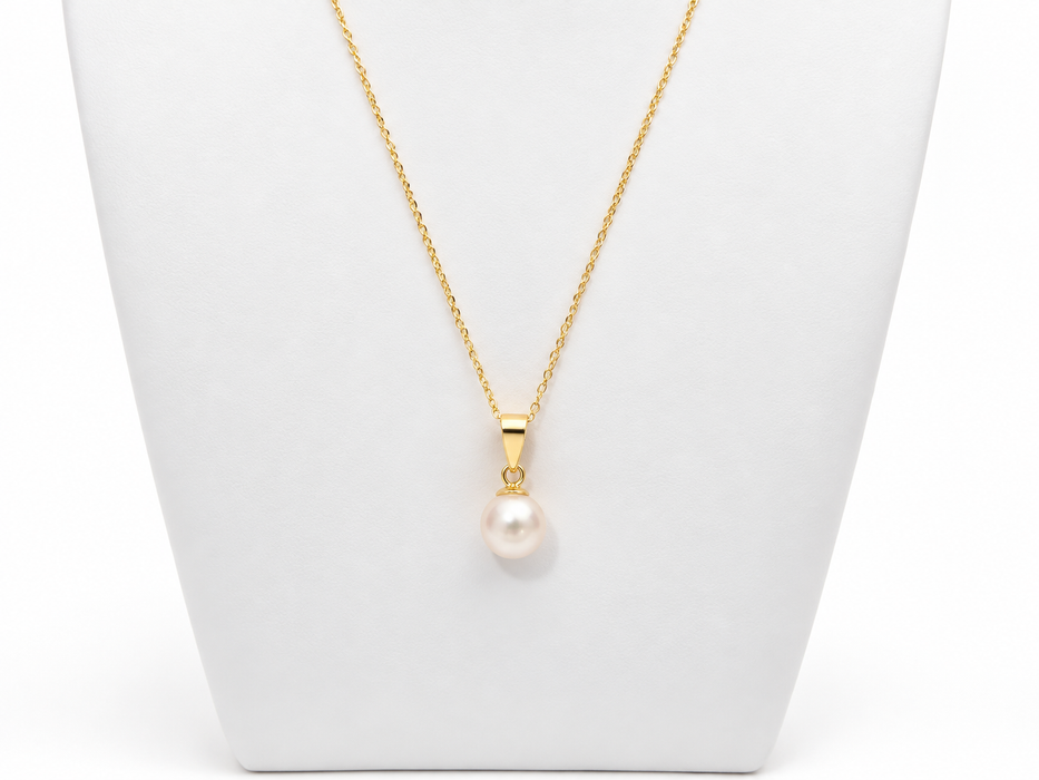 Akoya-parel hangerketting, 9 mm, rond, gouden kleur, glans, AAA (kwekersgradering), in 18-karaats goud