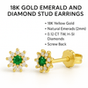 18K Gold Emerald and Diamond Stud Earrings – Timeless Elegance and Natural Brilliance - MIMUKA