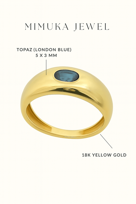 18K Yellow Gold Ring with London Blue Topaz - MIMUKA