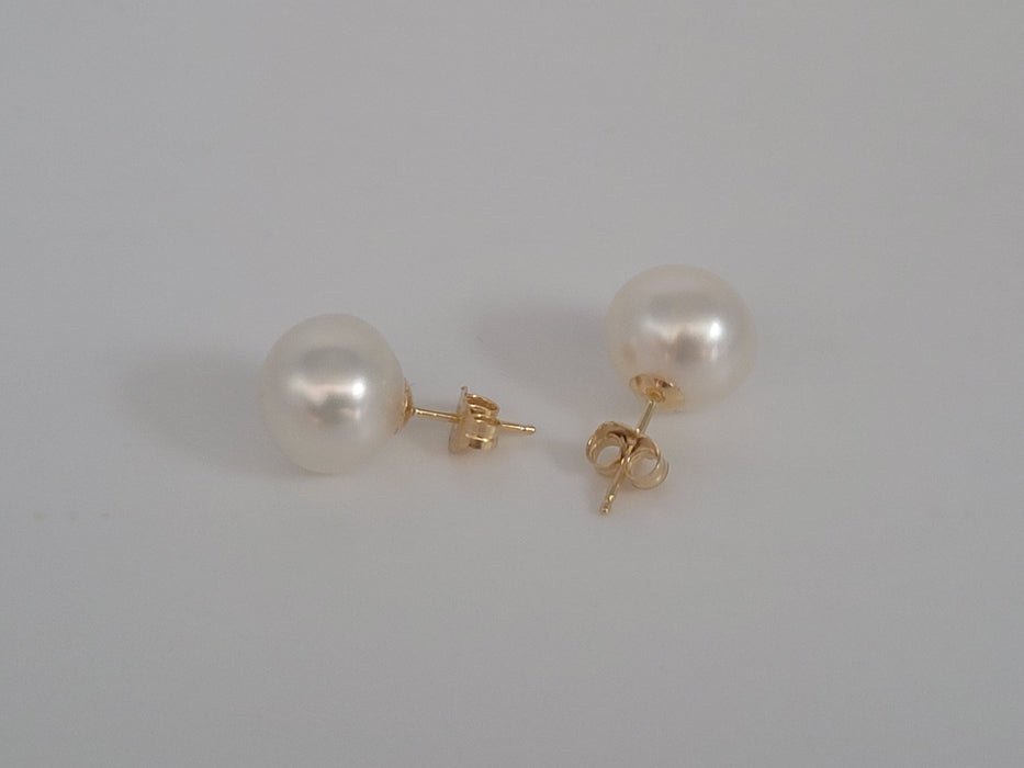 White South Sea Pearls 10-11 mm Earrings Stud 18K Solid Gold