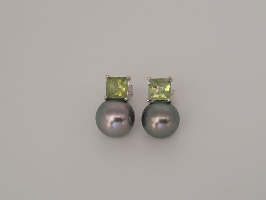 Boucles d'oreilles Puces Perles de Tahit 9 mm AAA, Pierres Précieuses, Or Massif 18 Carats