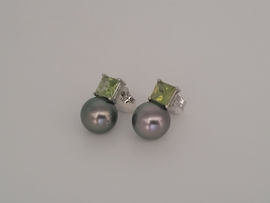 Boucles d'oreilles Puces Perles de Tahit 9 mm AAA, Pierres Précieuses, Or Massif 18 Carats