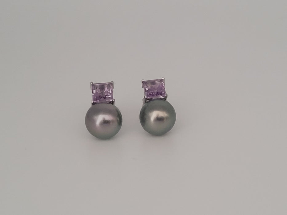 Boucles d'oreilles Puces Perles de Tahiti AAA 9-10 mm, Pierres Précieuses, Or Massif 18 Carats