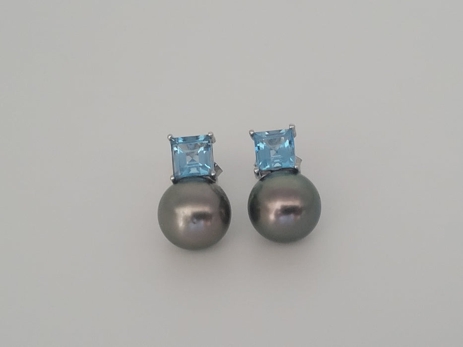 Boucles d'oreilles puces en perles de Tahiti de qualité AAA, taille 9 mm, pierres précieuses, or massif 18 carats
