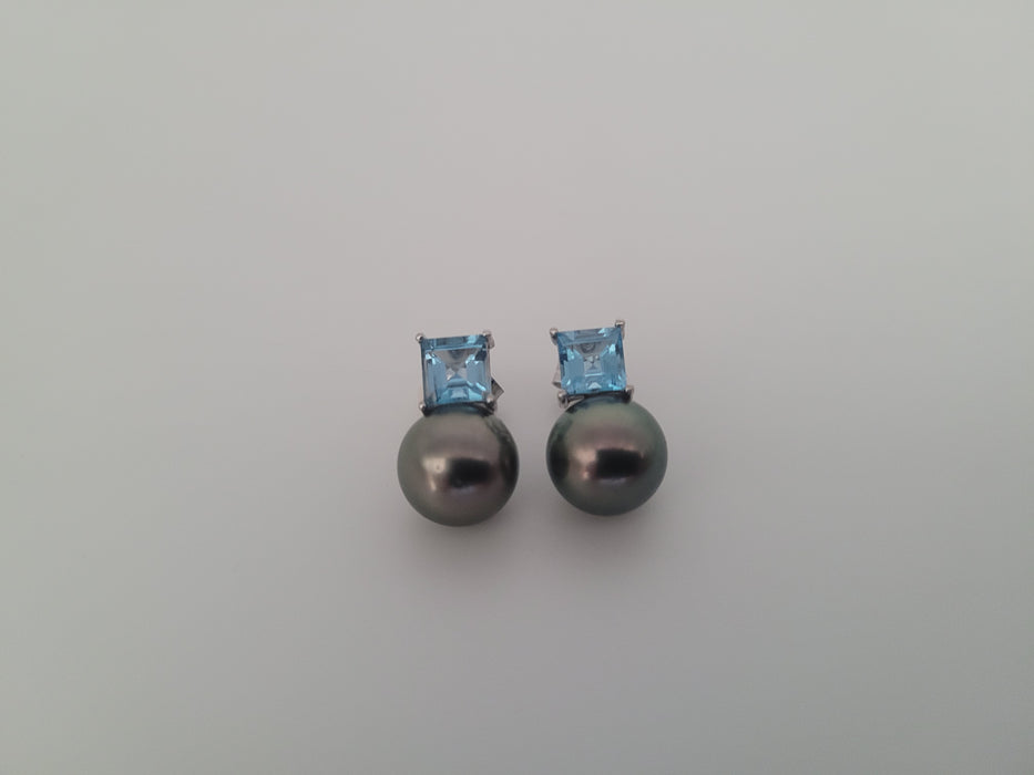 Boucles d'oreilles puces en perles de Tahiti de qualité AAA, taille 9 mm, pierres précieuses, or massif 18 carats
