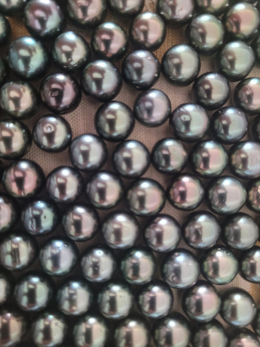 Perles de Tahiti 11-12 mm de qualité AA, multicolores foncées et de forme ronde très brillante