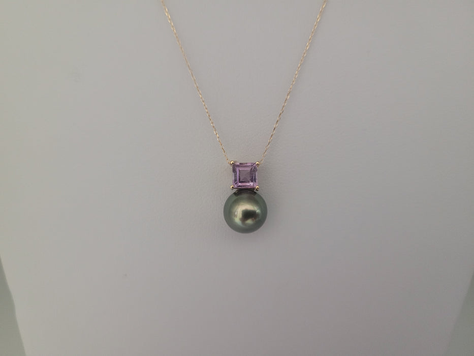 Pendant Necklace Tahiti Pearl 9 mm AAA, Precious Stone, 18K Solid Gold