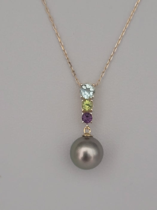 Collier de Perle de Tahiti, Or 18 carats et Pierres Précieuses