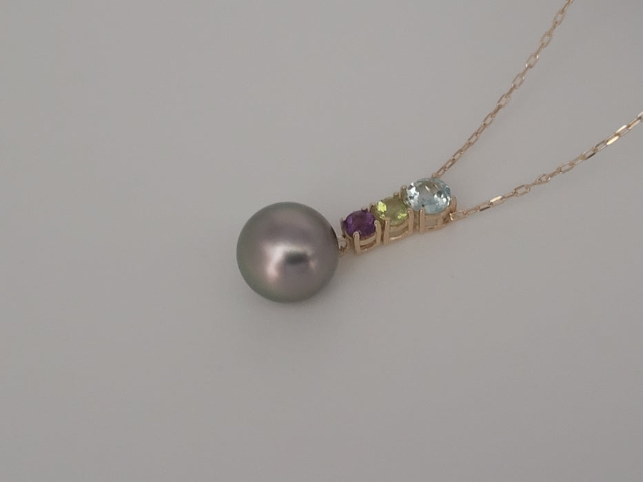 Collier de Perle de Tahiti, Or 18 carats et Pierres Précieuses