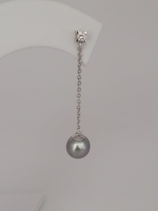 Earrings of Tahiti Pearls AAA, Diamonds 0.20 Carats, White Solid Gold 18K