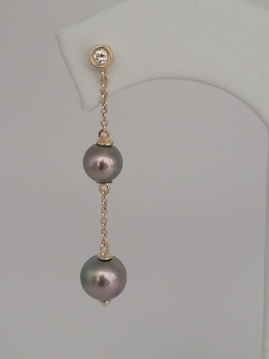 Earrings of Tahiti Pearls AAA, Diamonds and 18K Solid Gold