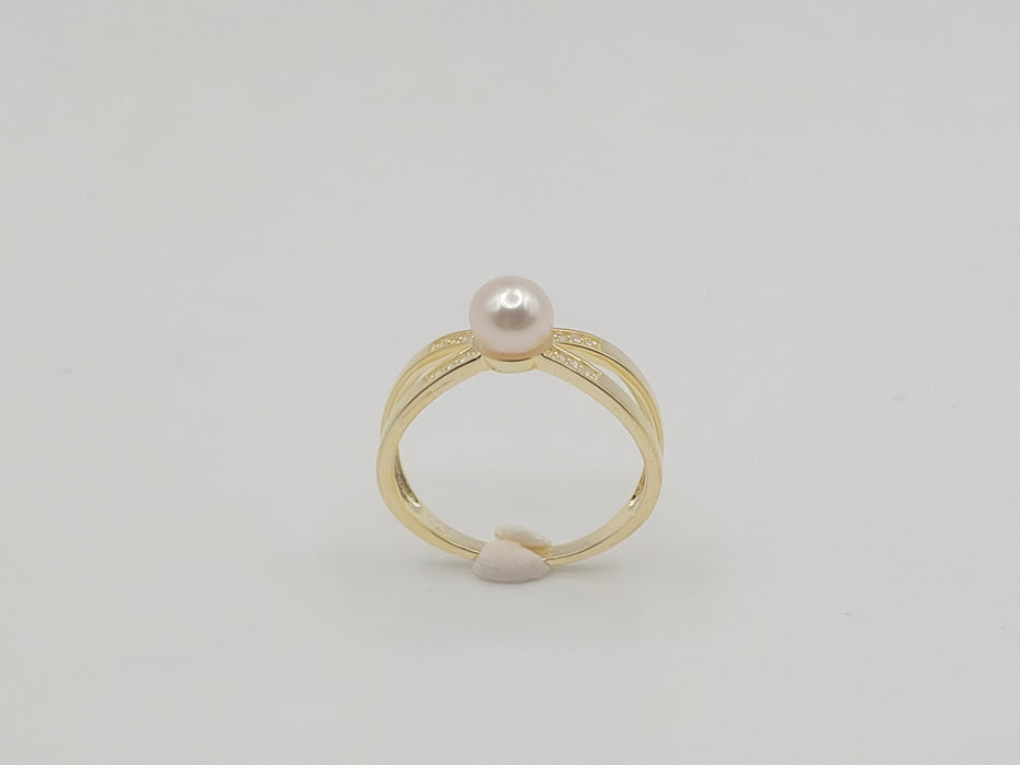 Akoya Cultured Pearl Ring in Silver 925 Gold Plated