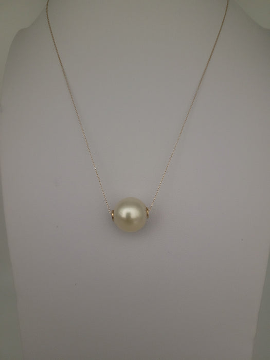Golden South Sea Pearl Pendant Necklace 13 mm Round 18K Gold