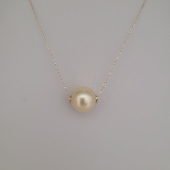 Golden South Sea Pearl Floating Pendant Necklace 13 mm Round 18K Gold