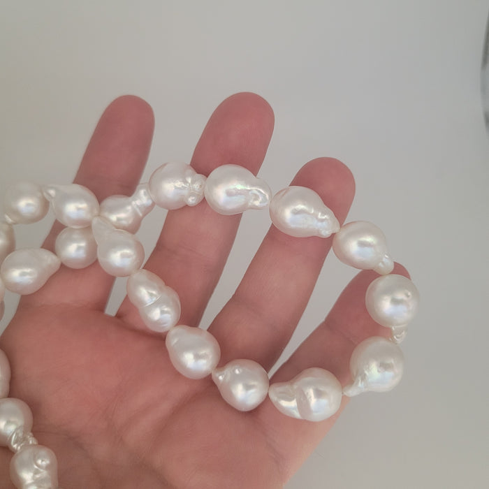 White South Sea Pearl 10-12 Baroque Shape Very High Luster 18K Gold Clasp