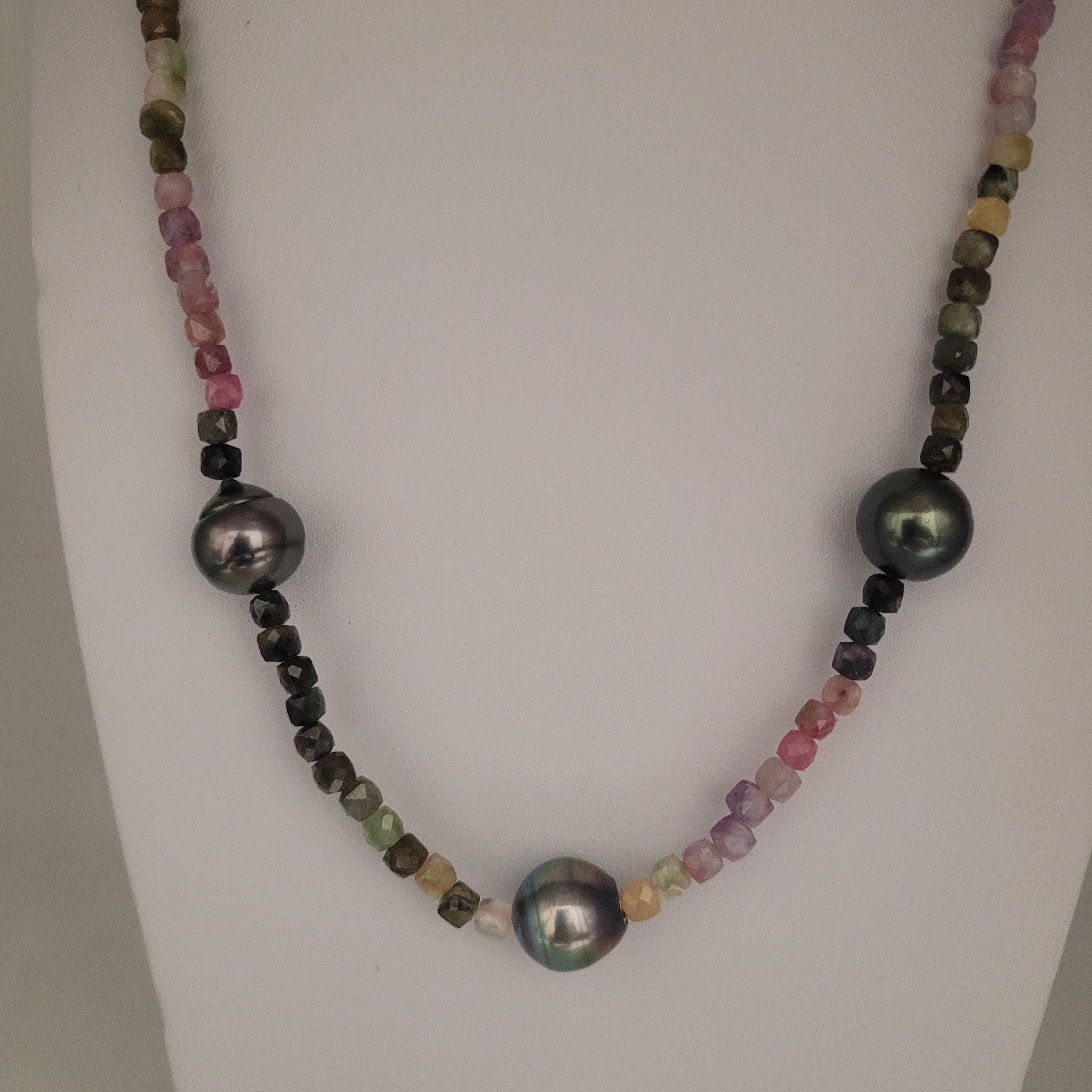 Tahiti Pearls & Multicolor Tourmaline 18K Gold Necklace