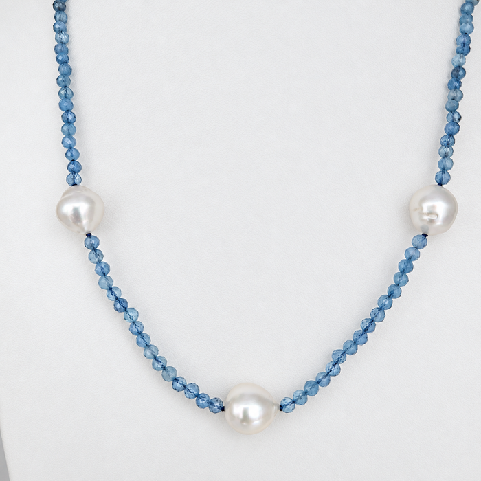 South Sea Pearls and Aquamarine Precious Stones Necklace