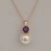 Akoya Cultured Pearl, Diamond and Amethyst, 18K Rose Gold necklace |  The South Sea Pearl |  The South Sea Pearl