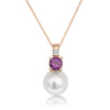 Akoya Cultured Pearl, Diamond and Amethyst, 18K Rose Gold necklace |  The South Sea Pearl |  The South Sea Pearl