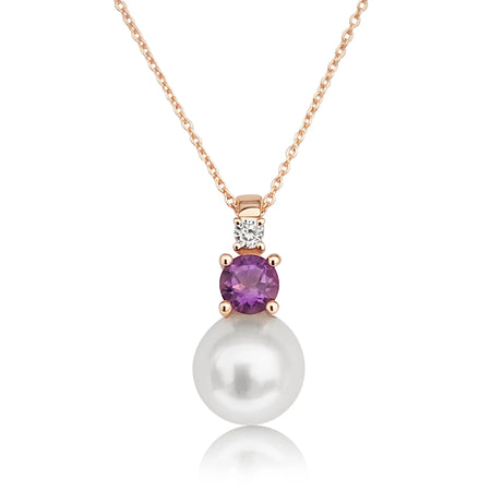 Akoya Cultured Pearl, Diamond and Amethyst, 18K Rose Gold necklace |  The South Sea Pearl |  The South Sea Pearl