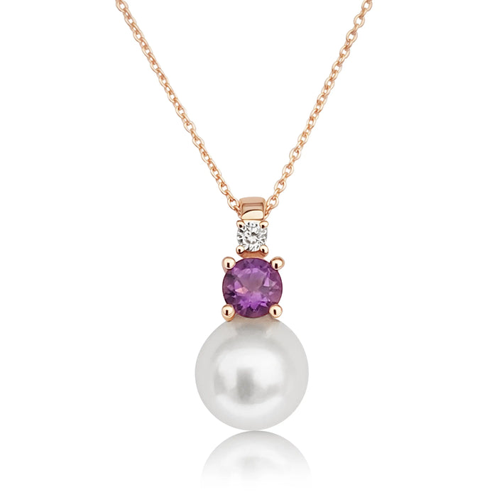 Akoya Cultured Pearl, Diamond and Amethyst, 18K Rose Gold necklace |  The South Sea Pearl |  The South Sea Pearl