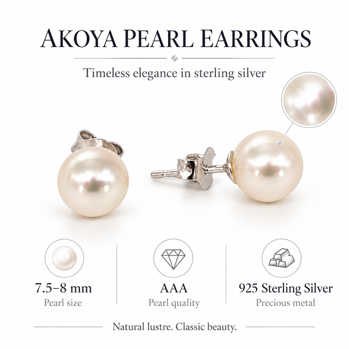 Akoya Pearl Earrings in .925 sterling silver - Sizes range from 7 to 9mm