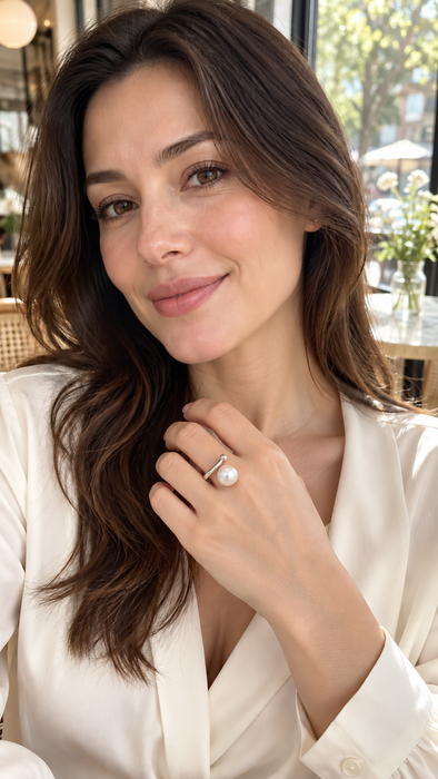 White South Sea Pearl Ring — Adjustable .925 sterling silver