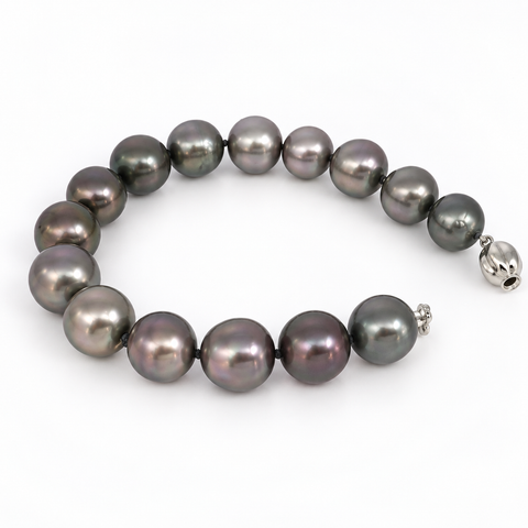 Tahitian Pearl Bracelet 10-12 mm AAA, Semi-Round/Oval, 18K White Gold