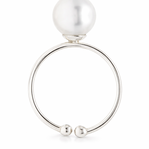 White South Sea pearl ring 9mm round — .925 sterling silver (Pinctada maxima)