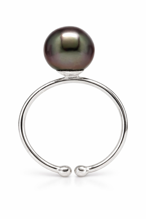 Tahiti Pearl Ring 9 mm AAA Round Dark Natural Color Pearl and High Luster