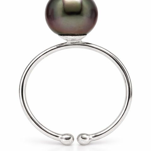 Dark Tahitian cultured pearl ring 9mm round in .925 sterling silver (Pinctada margaritifera) — The South Sea Pearl