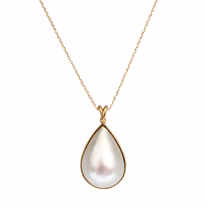 Australian South Sea Cultured Pearl Pendant – 12 x 15 mm Teardrop Pearl in 18K Yellow Gold with Adjustable 45 cm Chain