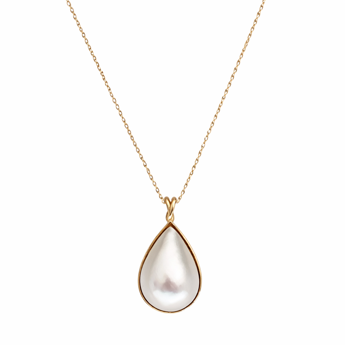 Australian South Sea Cultured Pearl Pendant – 12 x 15 mm Teardrop Pearl in 18K Yellow Gold with Adjustable 45 cm Chain