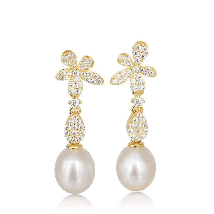 Cultured Pearl Earrings 8 mm Tear-Drop Natural Color in Silver 925 | The South Sea Pearl |  The South Sea Pearl