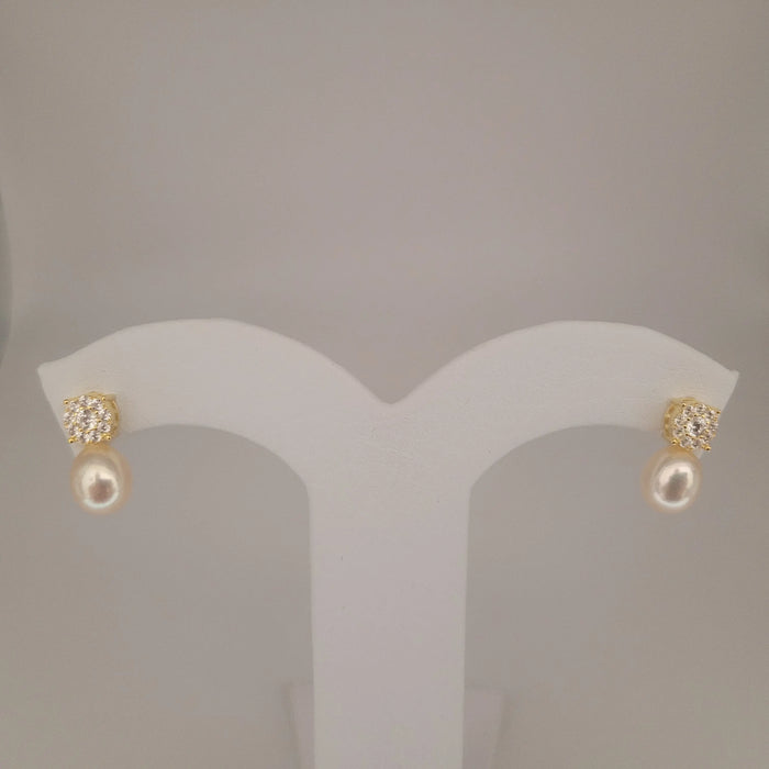 Cultured Pearl Earrings Tear-Drop 8-8.5 mm Natural Color in Silver 925 Gold Plated | The South Sea Pearl |  The South Sea Pearl