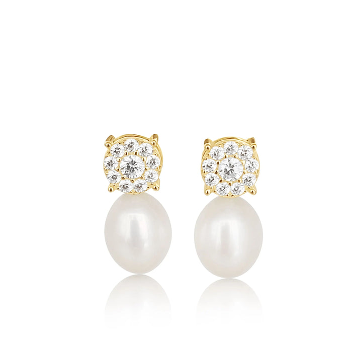 Cultured Pearl Earrings Tear-Drop 8-8.5 mm Natural Color in Silver 925 Gold Plated | The South Sea Pearl |  The South Sea Pearl