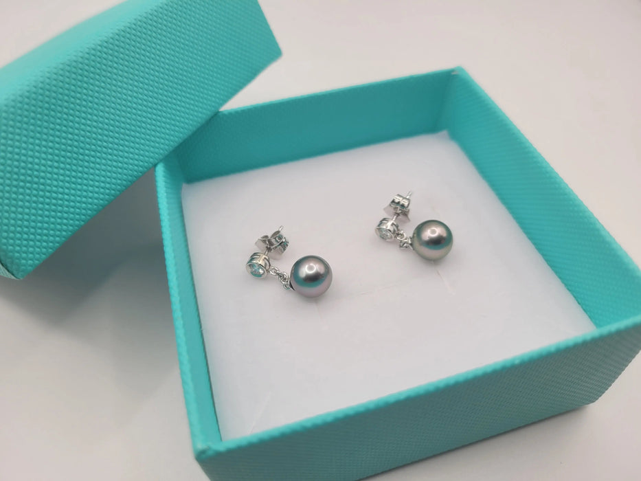 Earring  of Tahiti Pearls AAA, 0.20 Cts Diamonds, 18K Solid Gold | The South Sea Pearl |  The South Sea Pearl