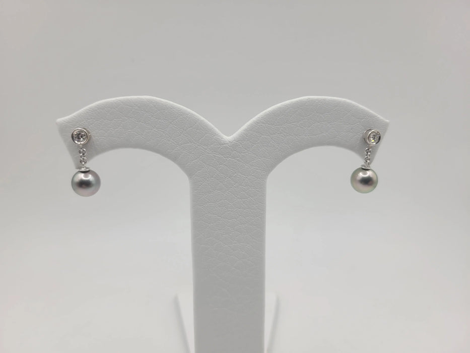 Earring  of Tahiti Pearls AAA, 0.20 Cts Diamonds, 18K Solid Gold | The South Sea Pearl |  The South Sea Pearl