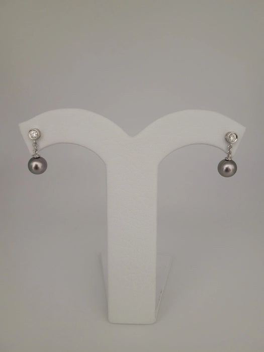 Earrings of Tahiti Pearls AAA Quality, 0.20 Cts Diamonds, and 18K Solid Gold | The South Sea Pearl |  The South Sea Pearl