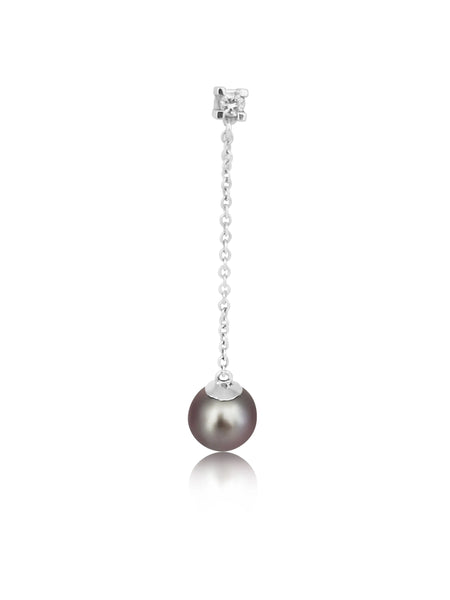 Earrings of Tahiti Pearls AAA, Diamonds 0.20 Carats, White Solid Gold 18K | The South Sea Pearl |  The South Sea Pearl