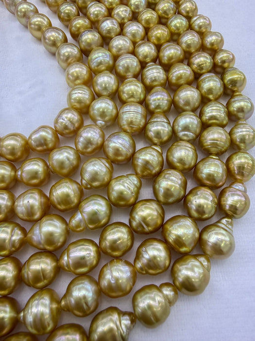 Golden South Sea Pearl Strands 8-10 mm Baroque Shape High Luster