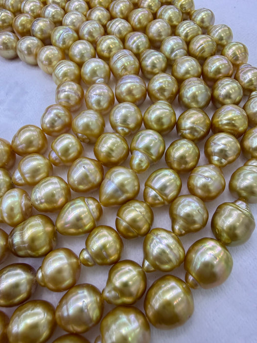 Golden South Sea Pearl Strands 8-10 mm Baroque Shape High Luster