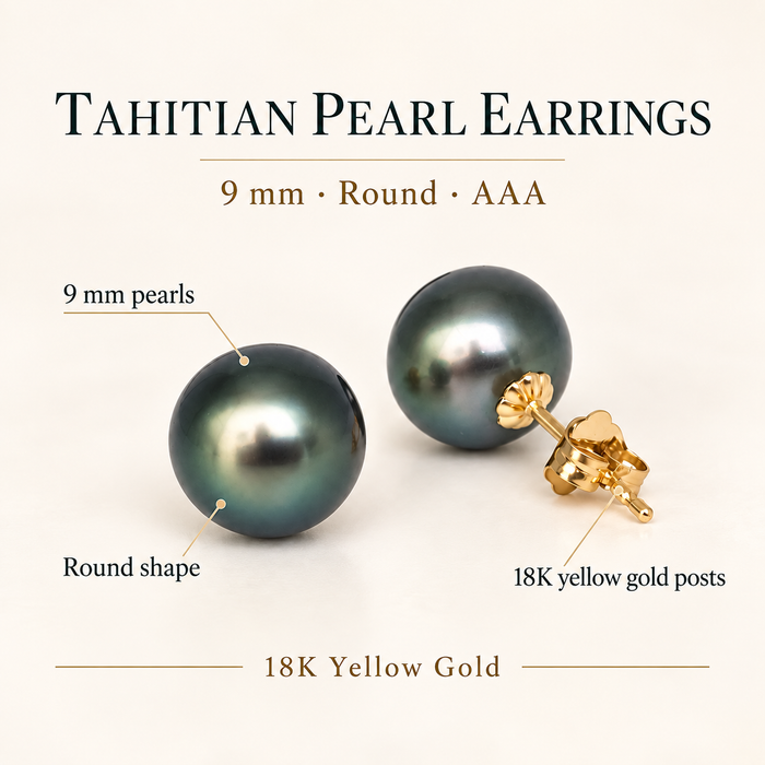 Tahiti-Perlen-Ohrstecker 10,3 mm, AAA, 18-karätiges Massivgold