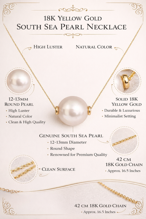 Australian South Sea Pearl 12-13 mm  Pendant necklace 18K Yellow Gold