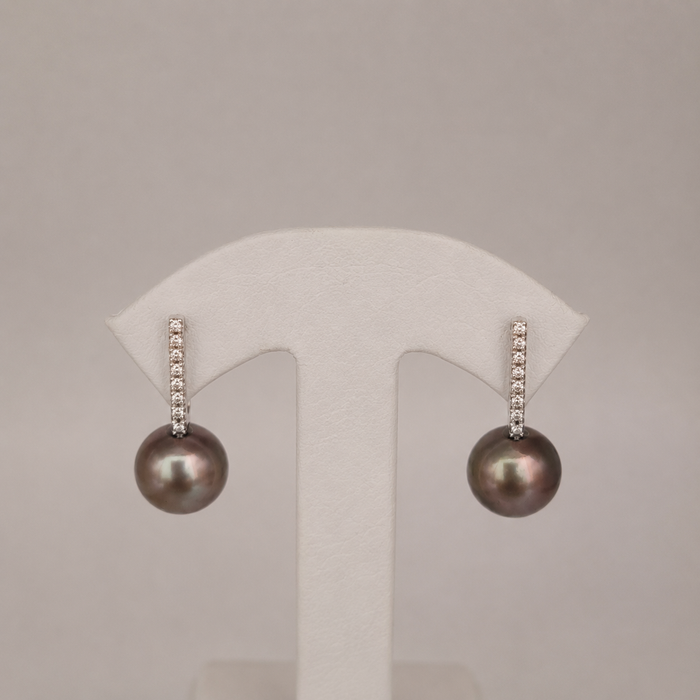 Tahiti Pearls & Natural Diamonds Riviere Design Earrings in 18K Gold