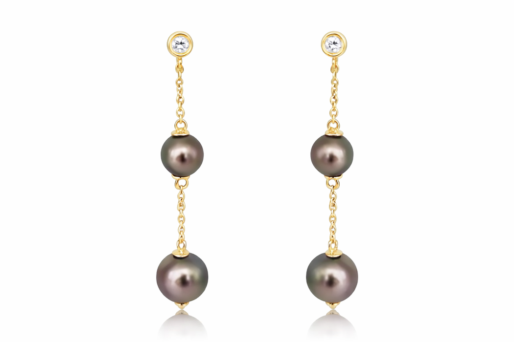 Earrings of Tahiti Pearls AAA, Diamonds and 18K Solid Gold