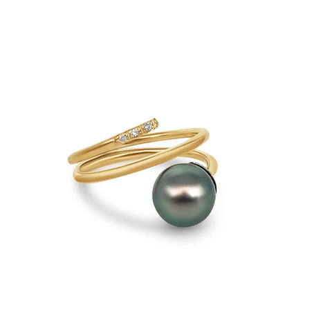 Dark Tahitian cultured pearl ring 9mm round in 18K Gold (Pinctada margaritifera) — The South Sea Pearl