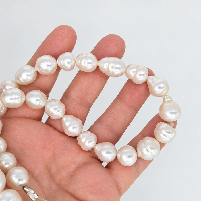 White South Sea Pearl Necklace 10-12 mm, Baroque Shape, Very High Luster
