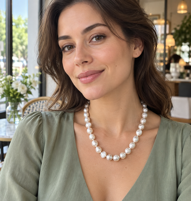 White South Sea Pearl Necklace 10-11.80 mm 18K Gold Clasp